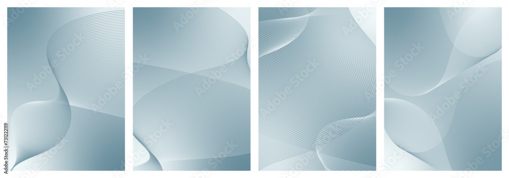 Abstract background vector set grey with dynamic waves for business design. Futuristic technology backdrop with network wavy lines. Premium template with stripes and gradient mesh for banner, poster