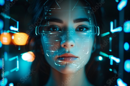 Advancing Face Recognition Tech: Woman Employs Hightech Headup Display photo