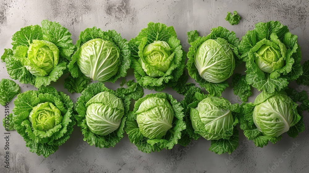 Fototapeta premium Pile of cabbage on the kitchen table. Top view.