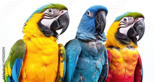 colorful parrots head closeup shot isolated on white © YauheniyaA