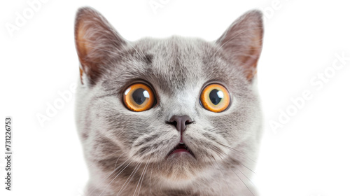 Portrait of a surprised cat, closeup, isolated on transparent background