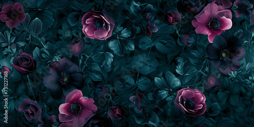 velvet black flowers seamless wallpaper in