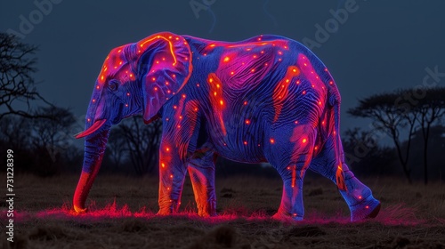 elephant glowing in different colors. Generative AI