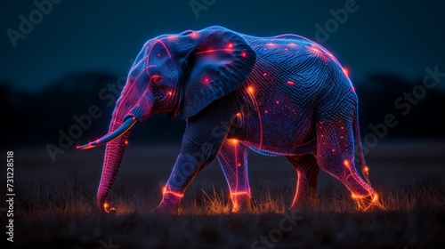 elephant glowing in different colors. Generative AI