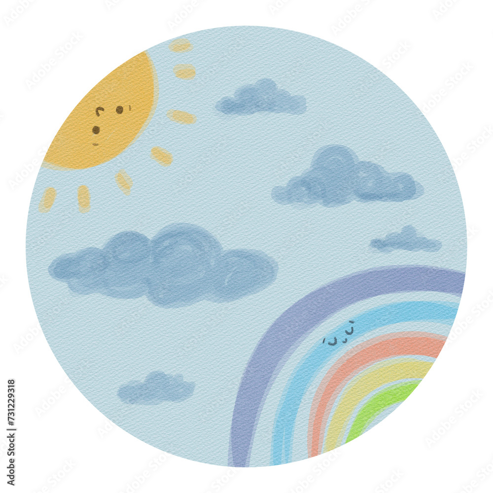 Sun And Rainbow Cute Watercolor Scene Sun And Rainbow Cute Watercolor Scene