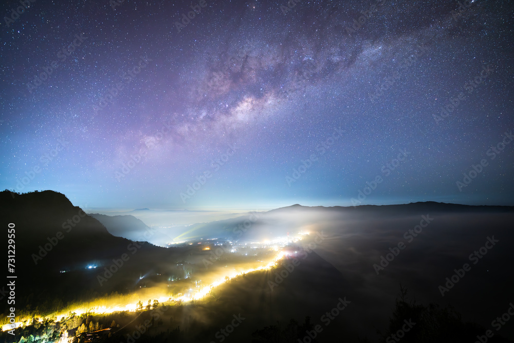 Milky Way above Cemoro Lawang, Bromo mount, Indonesia