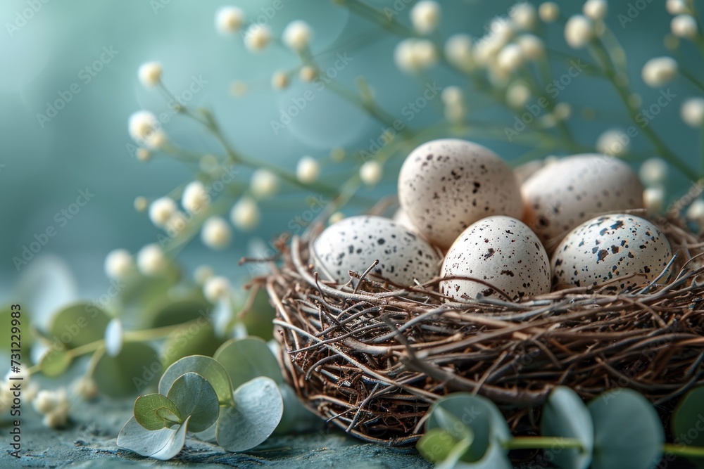 Idea for an Easter card featuring an egg nest and eucalyptus Idea for an Easter card featuring an egg nest and eucalyptus