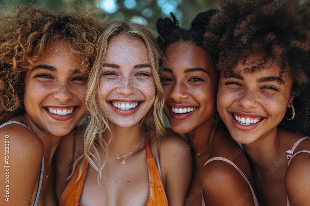Fototapeta premium A joyful gathering of smiling women from diverse ethnic backgrounds