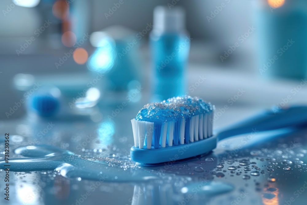 A sparkling toothbrush and toothpaste, ready for a daily routine of dental hygiene and care. A sparkling toothbrush and toothpaste, ready for a daily routine of dental hygiene and care.