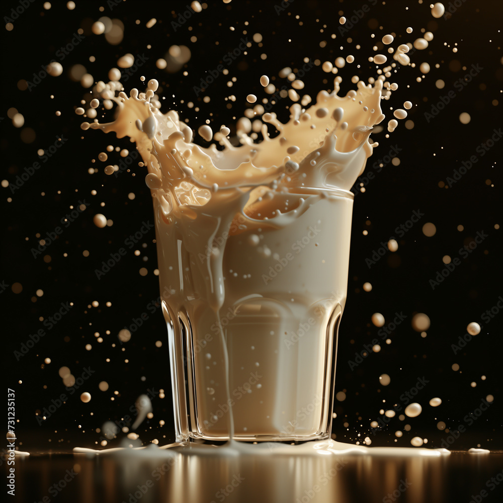 Milk splash on black background - Generative AI
