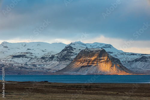 Kirkjufell mountain in a stormy winter day