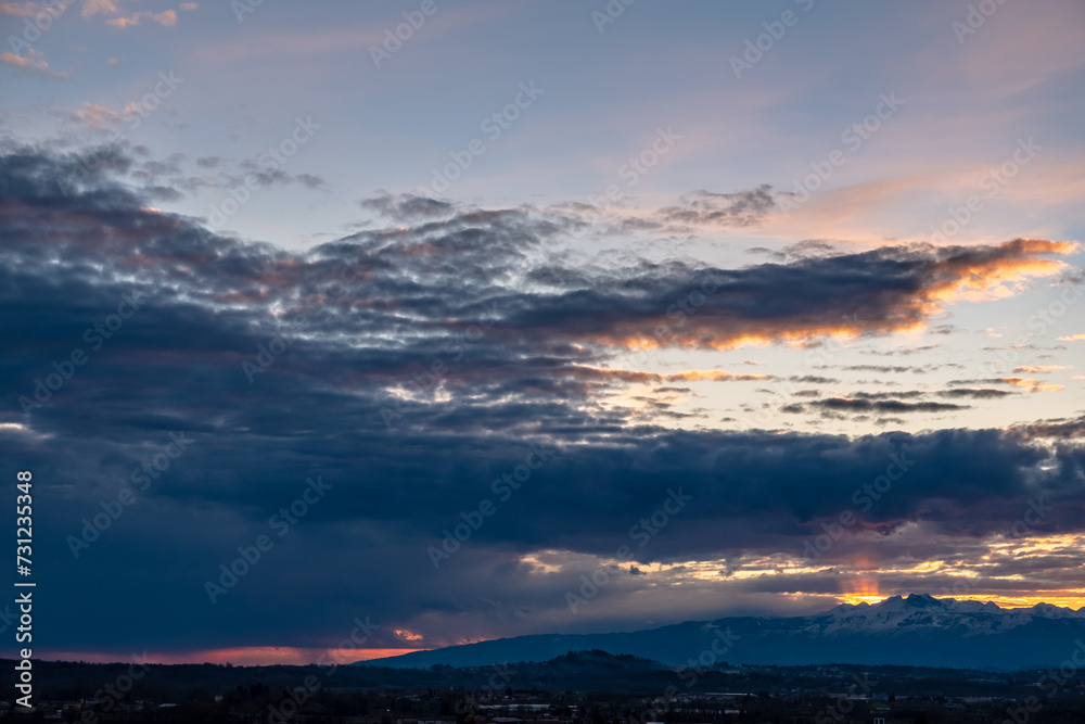 Winter colorful sunset in the countryside of Friuli-Venezia Giulia, Italy Winter colorful sunset in the countryside of Friuli-Venezia Giulia, Italy