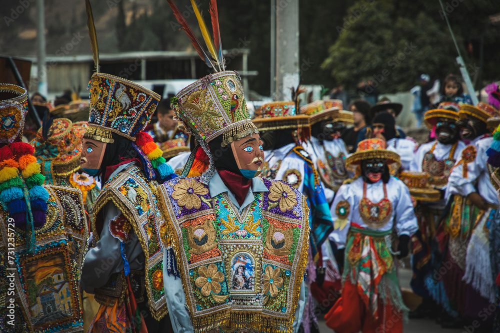 Dancers at the festivity of the virgin Carmen at Paucartambo, Cusco - Peru