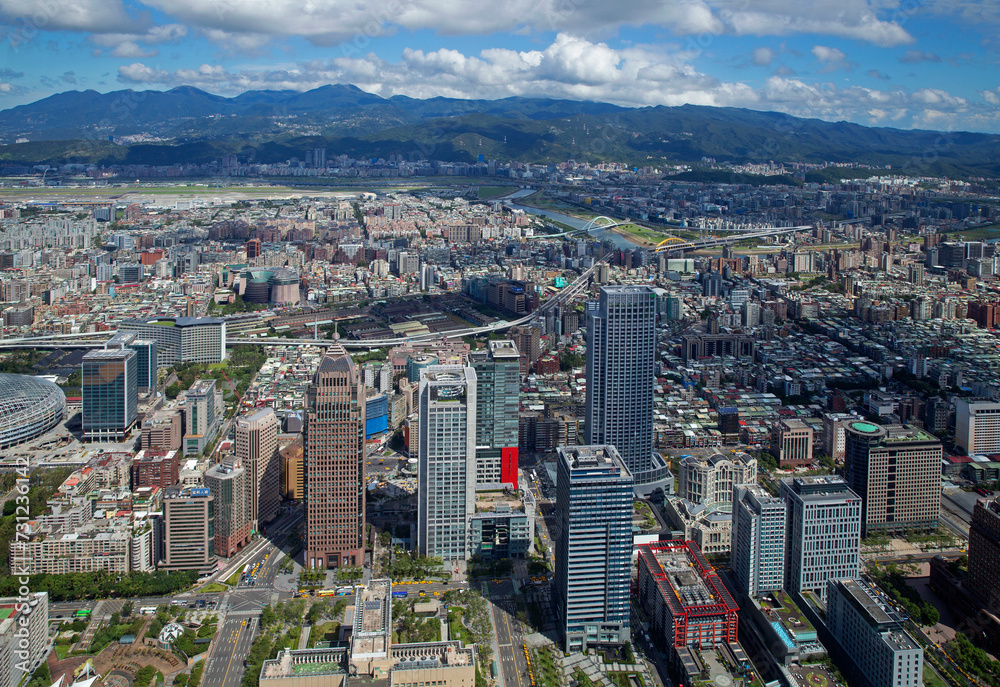 Aerial view of the Neihu and Songshan districts of Taipei from Taipei 101 tower