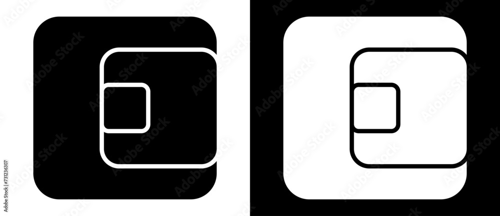 Art square shape as symbol, logo or icon. A black figure on a white background and an equally white figure on the black side. Art square shape as symbol, logo or icon. A black figure on a white background and an equally white figure on the black side.