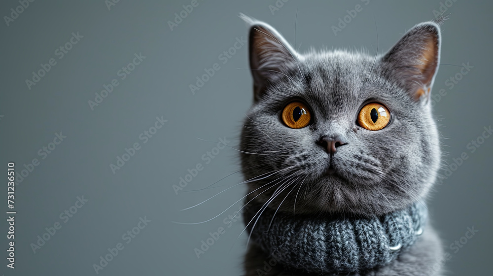 beautiful british cat in scarf 