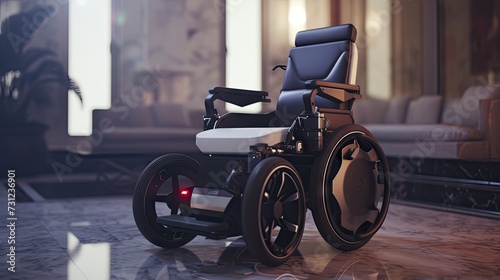 Electric wheelchair for the elderly, emphasizing independence and strong medical support in a home or hospital setting