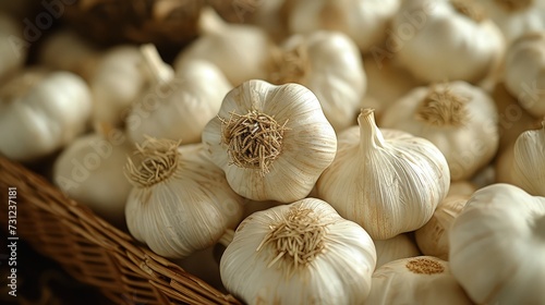 Garlic in a basket. close up view.