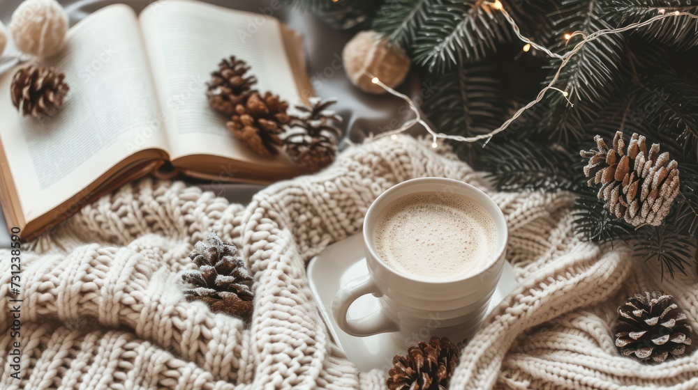 A cozy and warm interior room with a wintery ambiance. A cozy and warm interior room with a wintery ambiance.