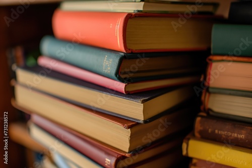 Stacked books in close-up. Livres empilés en gros plan.