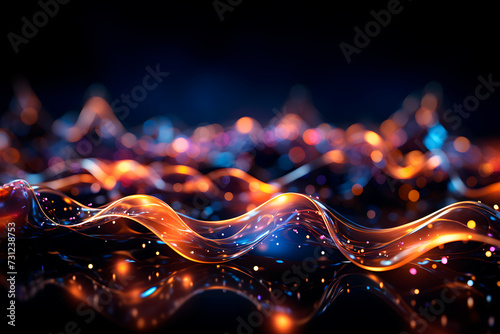 Digital art of vibrant glowing light waves on a dark background, symbolizing energy and motion.