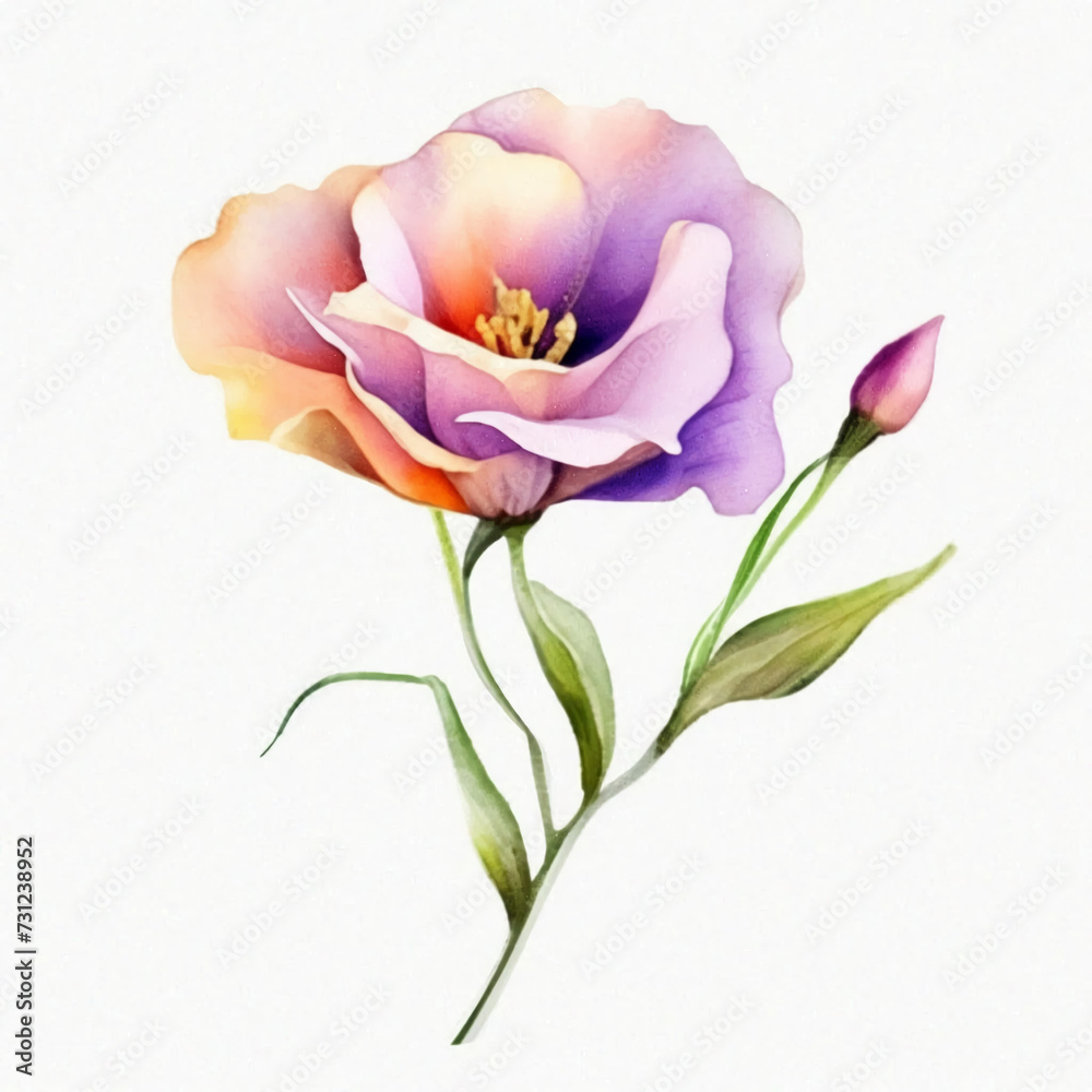 eustoma flower on a white background, watercolor drawing eustoma flower on a white background, watercolor drawing
