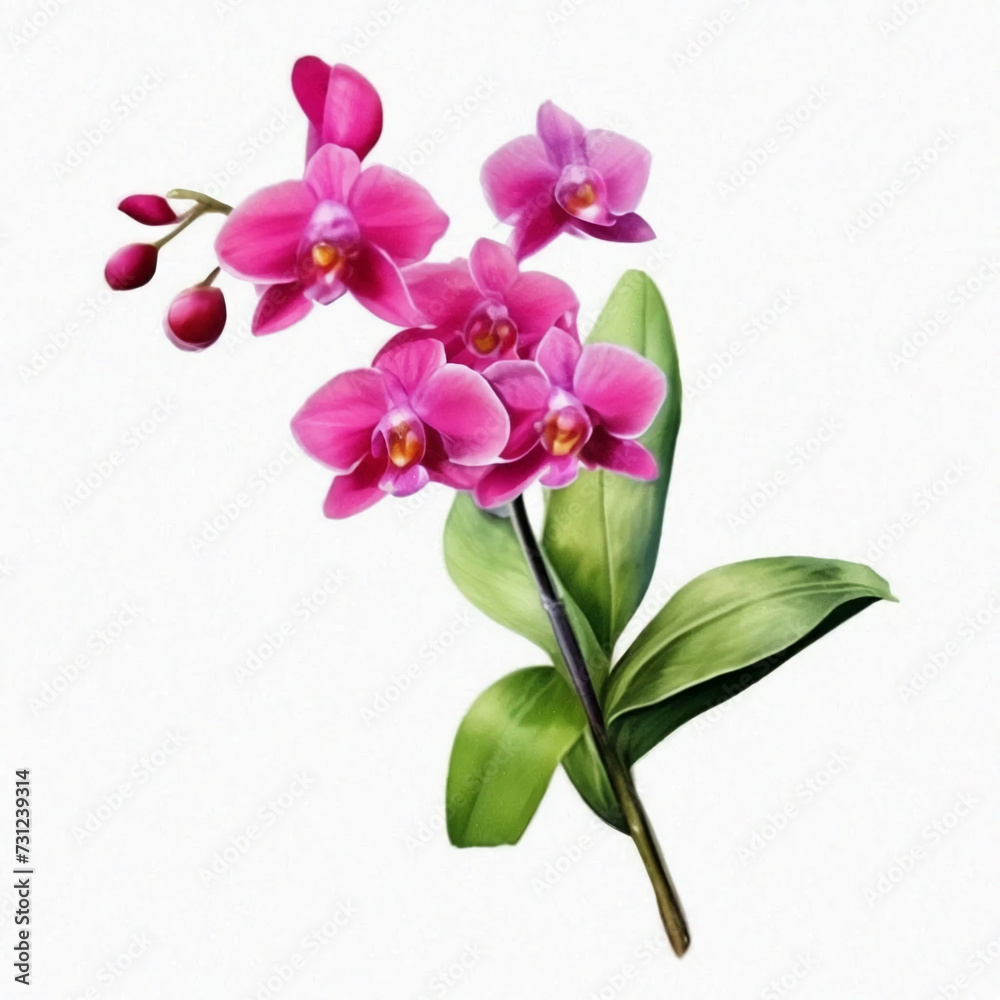 Naklejka premium orchid flower on a white background, watercolor drawing