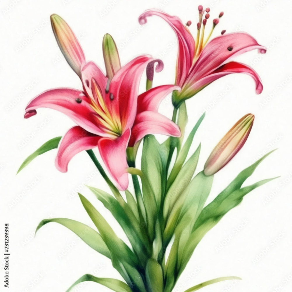 lily flower on a white background, watercolor drawing lily flower on a white background, watercolor drawing