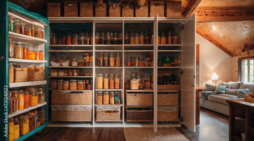 home storage area organize management home interior design pantry and storage shelf for storing food and things in kitchen home design concept 