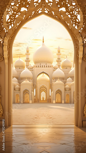 an islamic background with a mosque and camels in the mosque