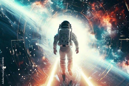 Astronaut illustration depicting a space explorer in a futuristic station Surrounded by the vastness of the universe Capturing the spirit of adventure and discovery