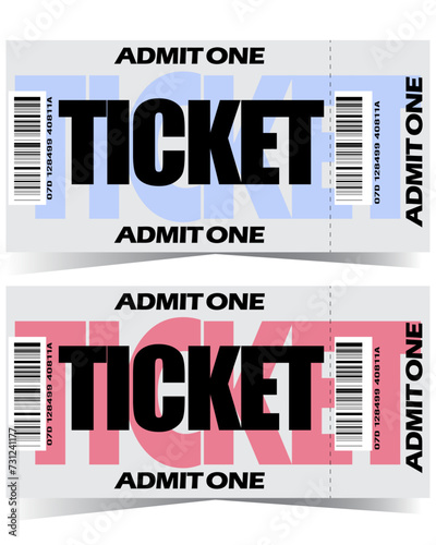 2 Retro style event tickets in Blue and Pink, Admit One Ticket