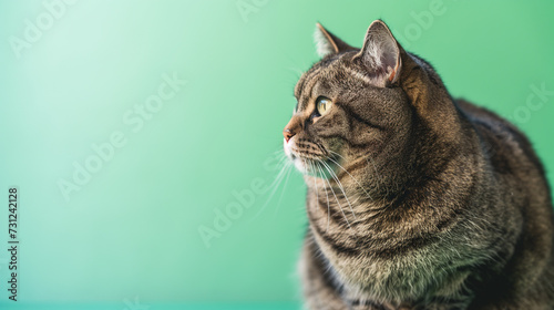 Gato gordo isolado em um fundo verde © Vitor