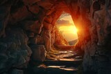 Empty tomb of jesus christ at sunrise Symbolizing the resurrection and the promise of eternal life Capturing the essence of christian faith and hope