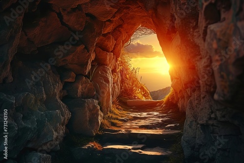 Print op canvas Empty tomb of jesus christ at sunrise Symbolizing the resurrection and the promi