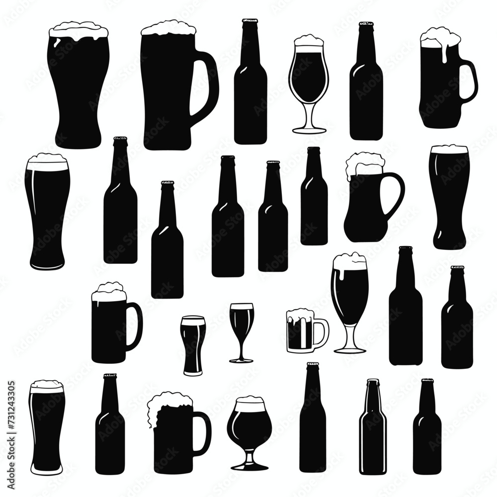 Beer silhouette illustration set vector collection Beer silhouette illustration set vector collection
