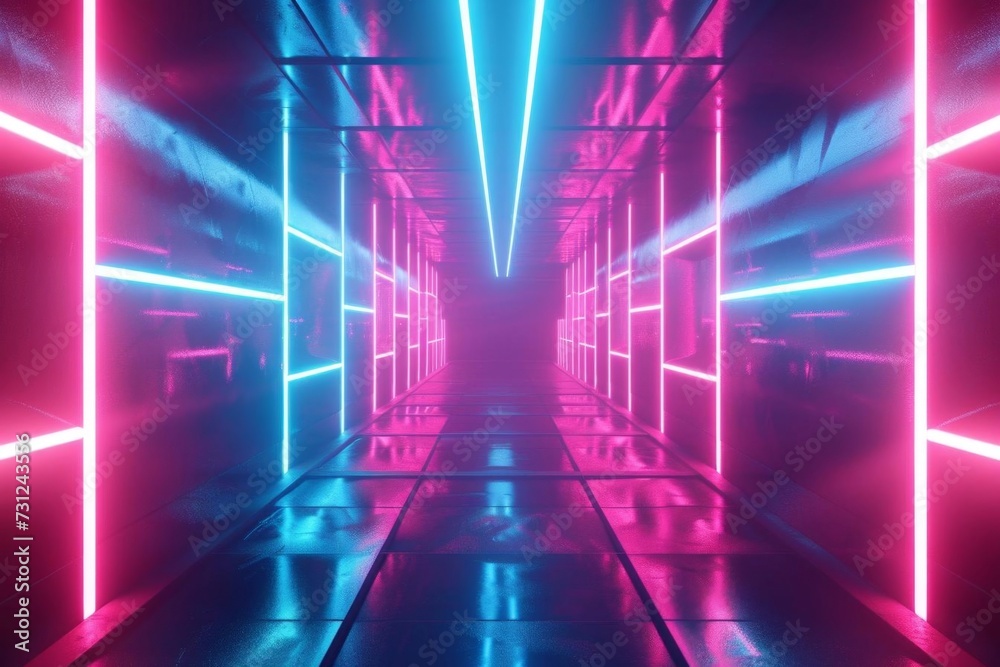 Fototapeta premium Futuristic abstract background with pink and blue neon lights Creating a dynamic and visually stimulating pattern for creative and digital art projects