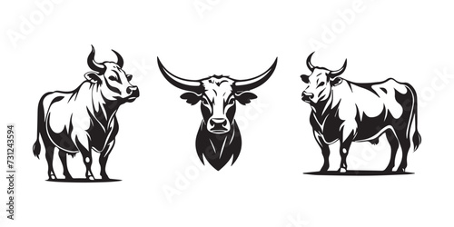 Bull and Cow set Logo Stylized silhouettes vector cow logo design