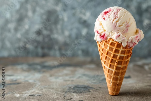 Ice cream scoop on a waffle cone A delicious and enticing image Perfect for summer treats and dessert presentations