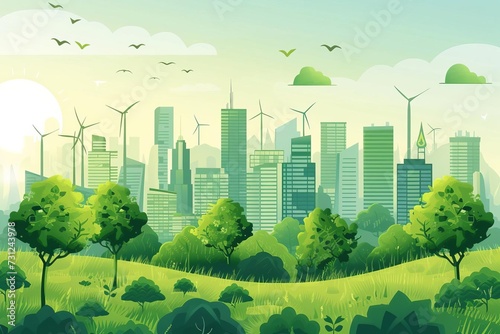 Illustration focusing on sustainable living and urban planning With imagery of eco-friendly initiatives and green community development