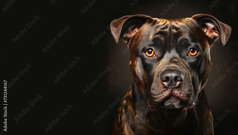 Portrait of a brown American Pitbull Terrier dog. Copy space for text, message, logo, advertising