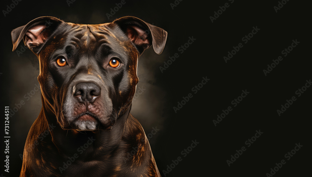 Portrait of a brown American Pitbull Terrier dog. Copy space for text, message, logo, advertising Portrait of a brown American Pitbull Terrier dog. Copy space for text, message, logo, advertising