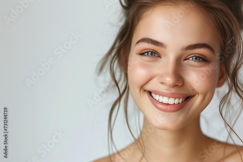 Portrait of a young happy woman A showcase of radiant beauty and skin care An image of health and well-being after professional dermatological treatments.