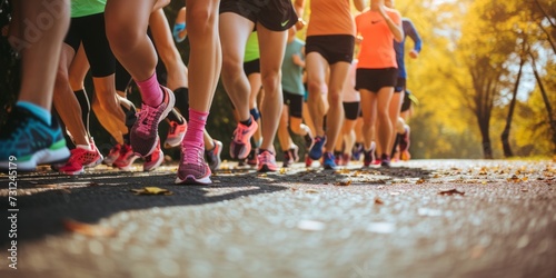 Running a race on a track for sports competition and winning