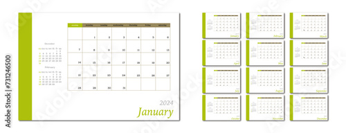 Calendar for 2024 on a light background. Ideal for the design of your workplace.