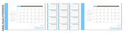 Calendar for 2024 on a light background. Ideal for the design of your workplace.