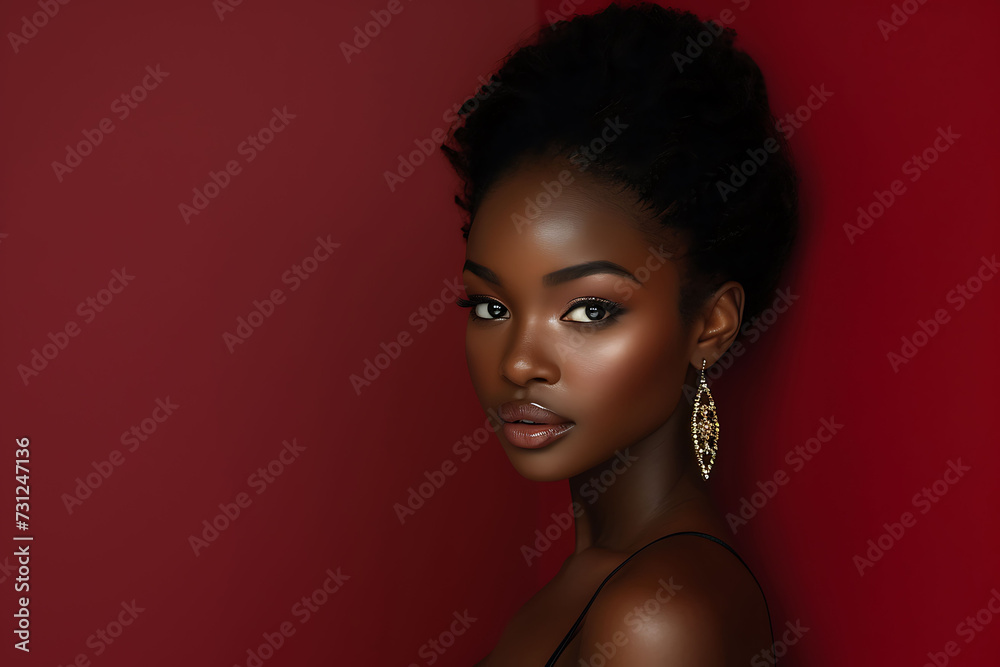 Elegant African Beauty, Rich Red Backdrop, Classic Portrait