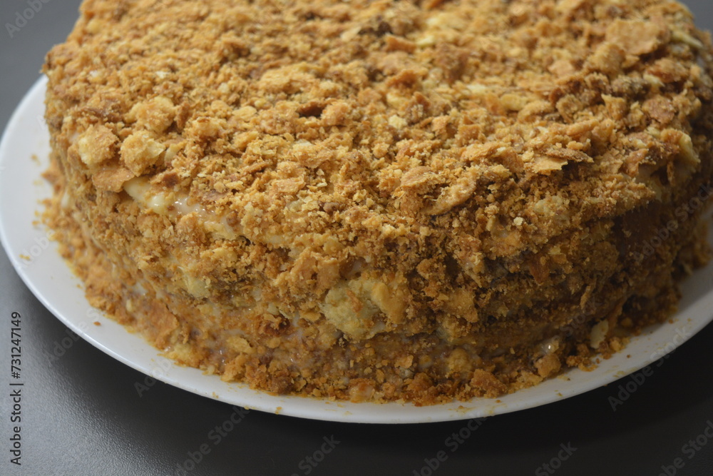 A large, stylish Napoleon cake made from high-quality products. Homemade dessert made with your own hands in the city of Varkaus, Finland. A large, stylish Napoleon cake made from high-quality products. Homemade dessert made with your own hands in the city of Varkaus, Finland.