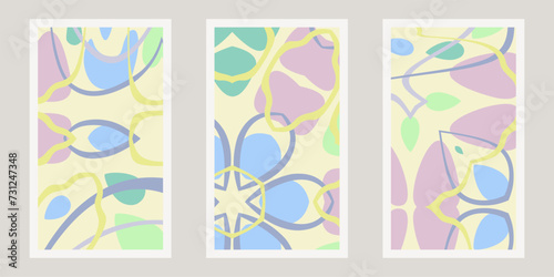 Set of floral pattern abstract background isolated on grey.