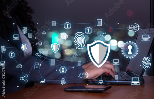 executive woman, data protection and cybersecurity concept, protection of documents, commercial and financial transactions against cyber-attacks, encryption of executive data, business peace of mind.